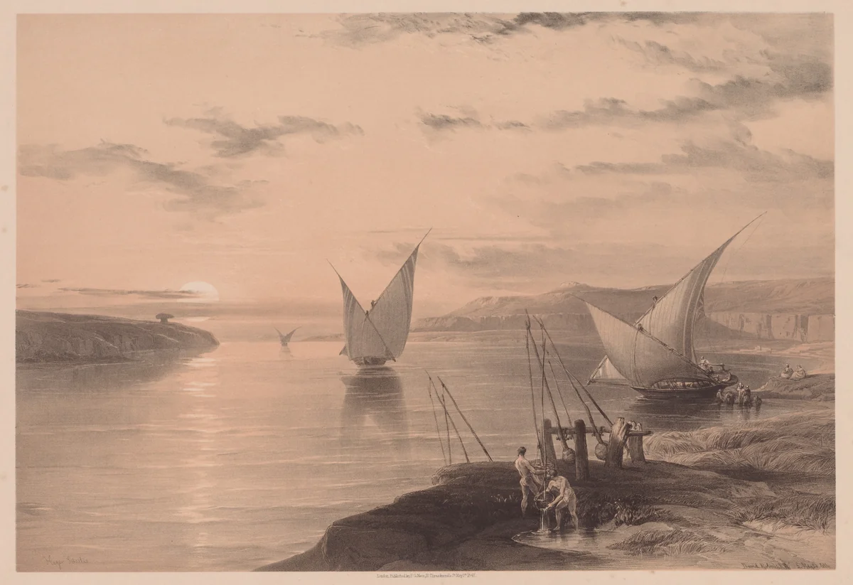 Egypt and Nubia: Volume I - No. 12, Hadjar Silsilis by Louis Haghe, print, 1838