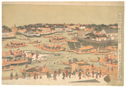 New Great Bridge at Naka Zu in Edo by Utagawa Toyoharu, print, 1770-1790