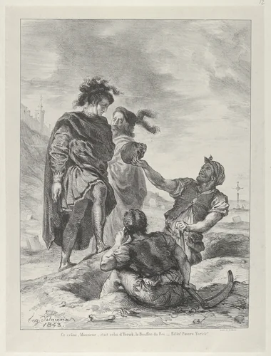 Hamlet and Horatio before the Gravediggers by Eugène Delacroix, print, 1843