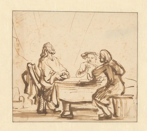 De maaltijd te Emmaüs by Samuel van Hoogstraten, drawing, 1658-1663