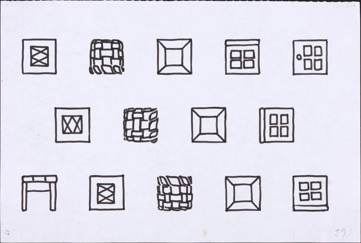 Basket, Table, Door, Window, Mirror, Rug #29 by Richard Artschwager, drawing, 1974