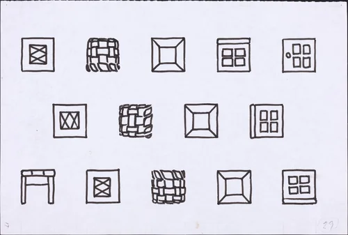 Basket, Table, Door, Window, Mirror, Rug #29 by Richard Artschwager, drawing, 1974