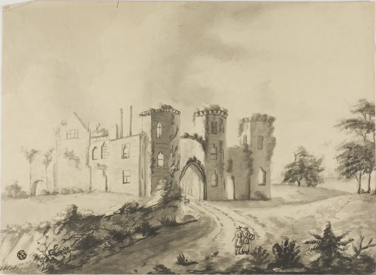 A Couple on the Path to a Fortress by Unknown Artist, drawing, 1700-1799