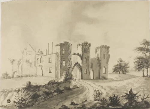 A Couple on the Path to a Fortress by Unknown Artist, drawing, 1700-1799