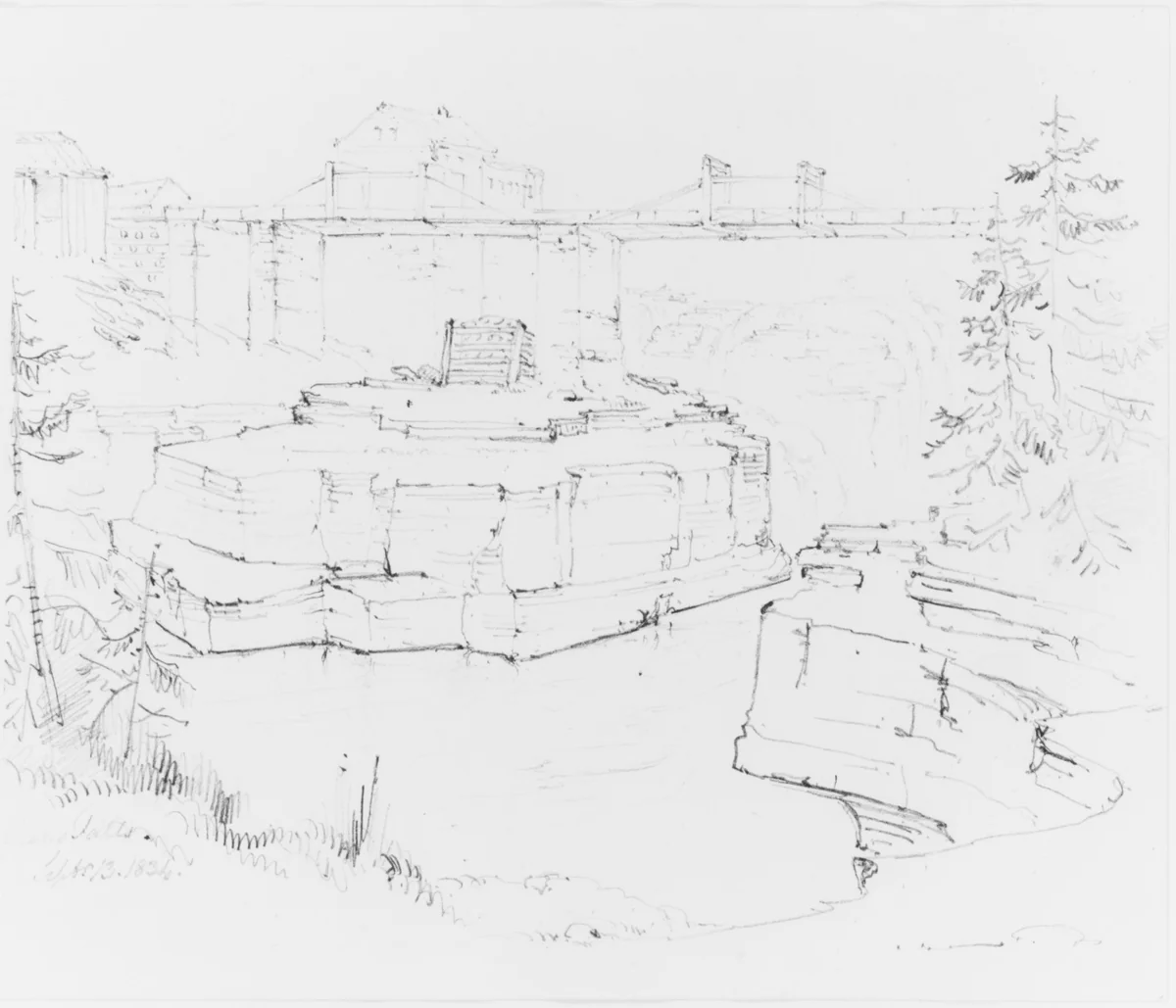 Glen's Falls (from Sketchbook) by John William Casilear, artwork, 1834-1838