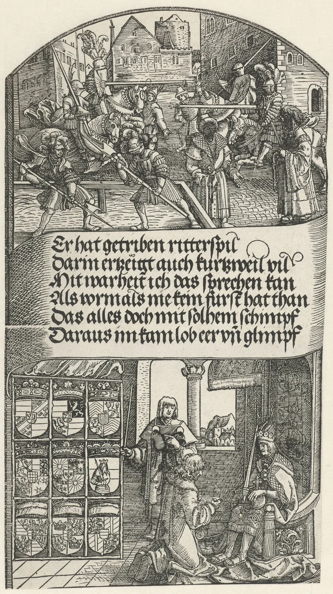 Een steekspel en een bode bij een vorst by Unknown, print, 1515