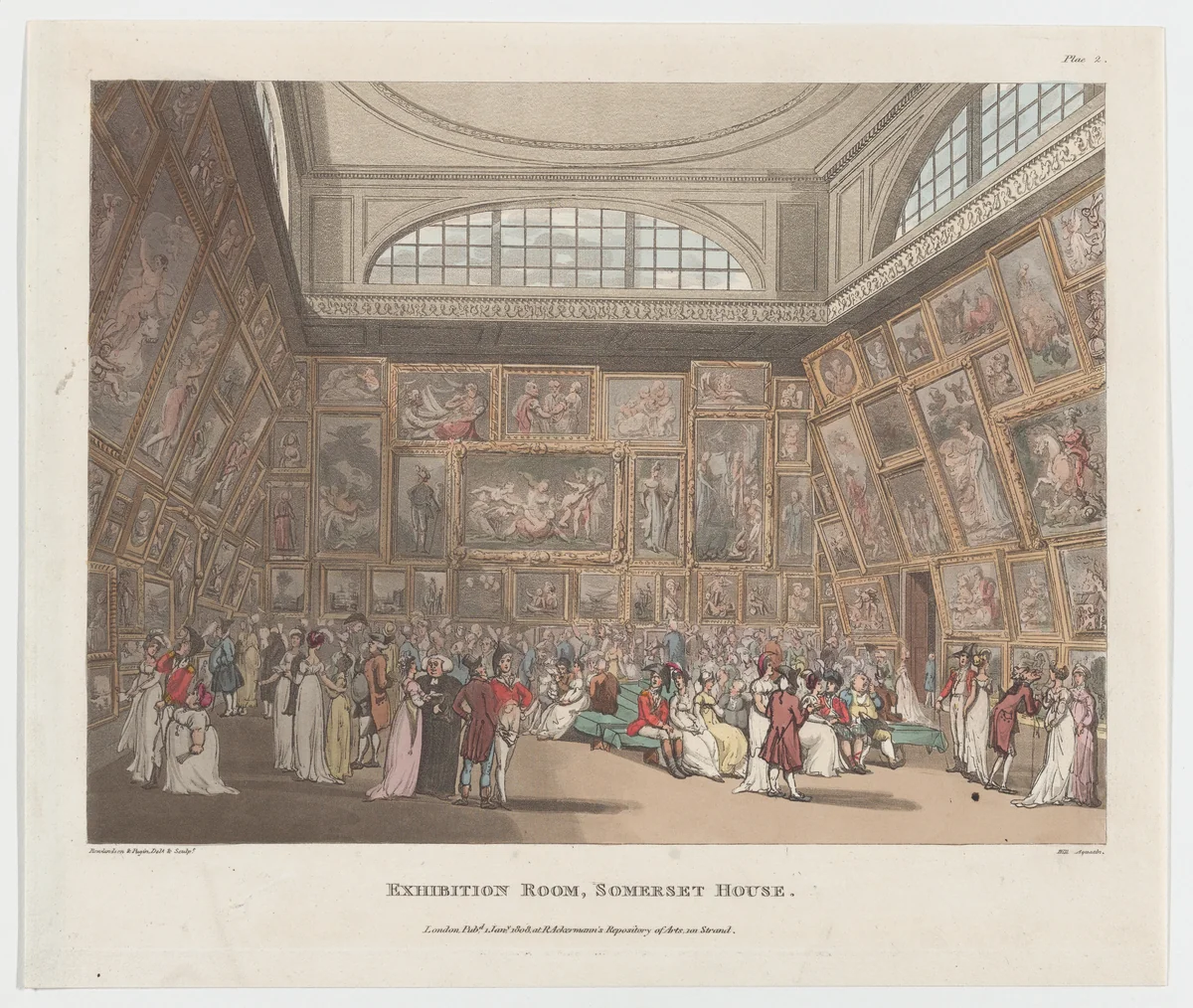 Exhibition Room, Somerset House by Thomas Rowlandson, print, 1808