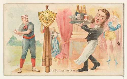 He Serves the Ball, from the Talk of the Diamond set (N135) issued by Duke Sons & Co., a branch of the American Tobacco Company by W. Duke, Sons & Co., print, 1888