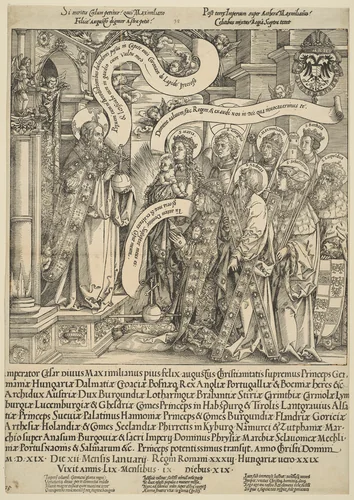 The Emperor Maximilian Presented to Christ by His Patron Saints by Hans Springinklee, print, 1519