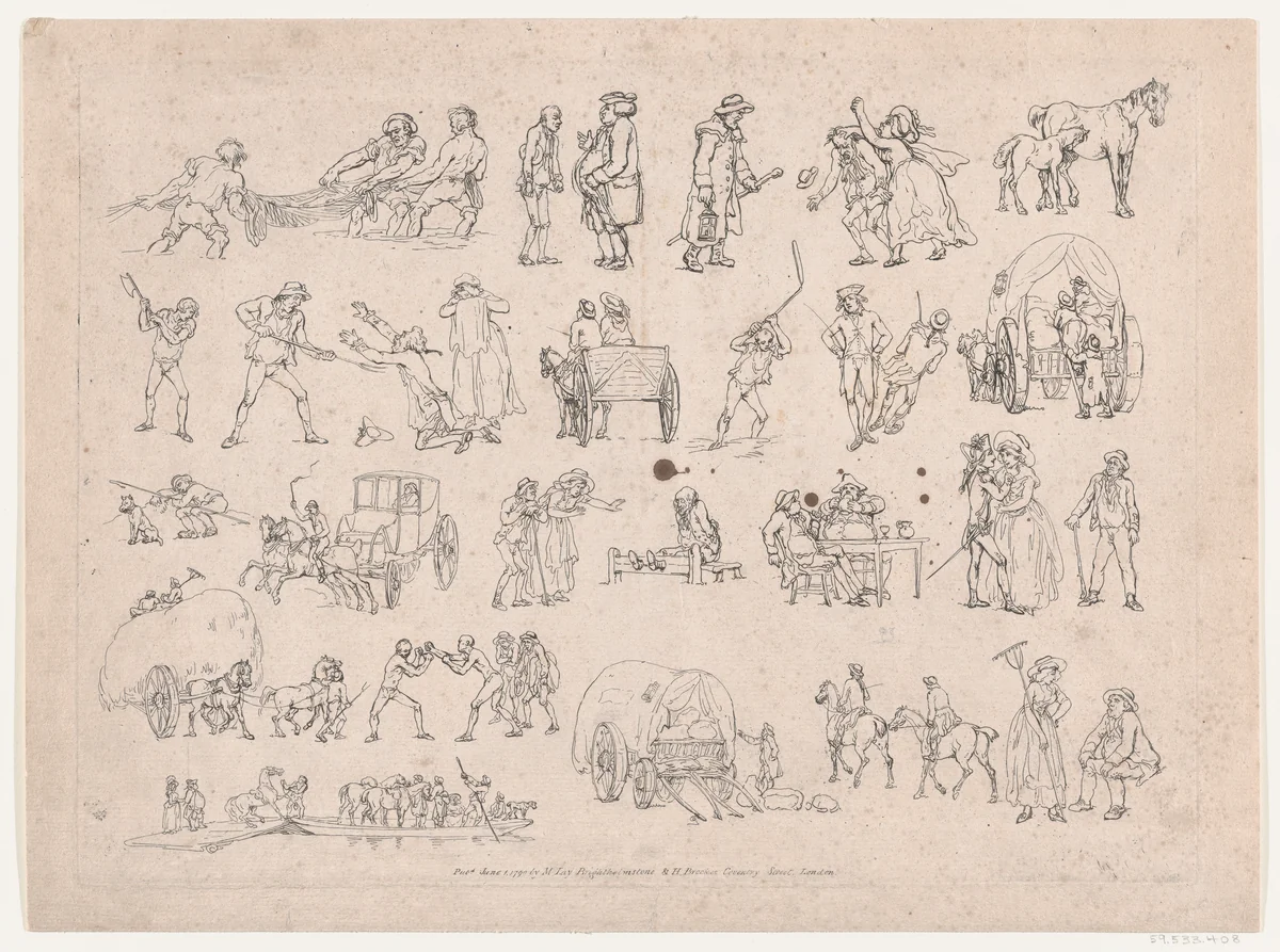 Plate 4, Outlines of Figures, Landscapes and Cattle...for the Use of Learners by Thomas Rowlandson, print, 1790