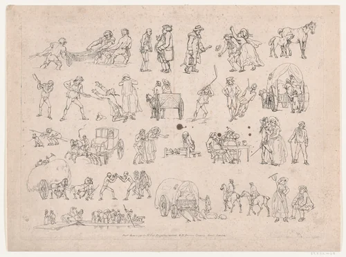 Plate 4, Outlines of Figures, Landscapes and Cattle...for the Use of Learners by Thomas Rowlandson, print, 1790