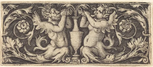Ornament with a Couple of Tritons Blowing Horns by Sebald Beham, print, 1544