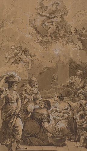 Birth of the Virgin by Francesco Fontebasso, drawing, 1700-1799