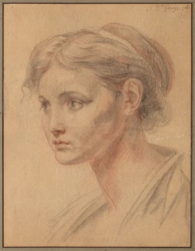 Head of a Girl by Jean-Baptiste Greuze, drawing, 1763