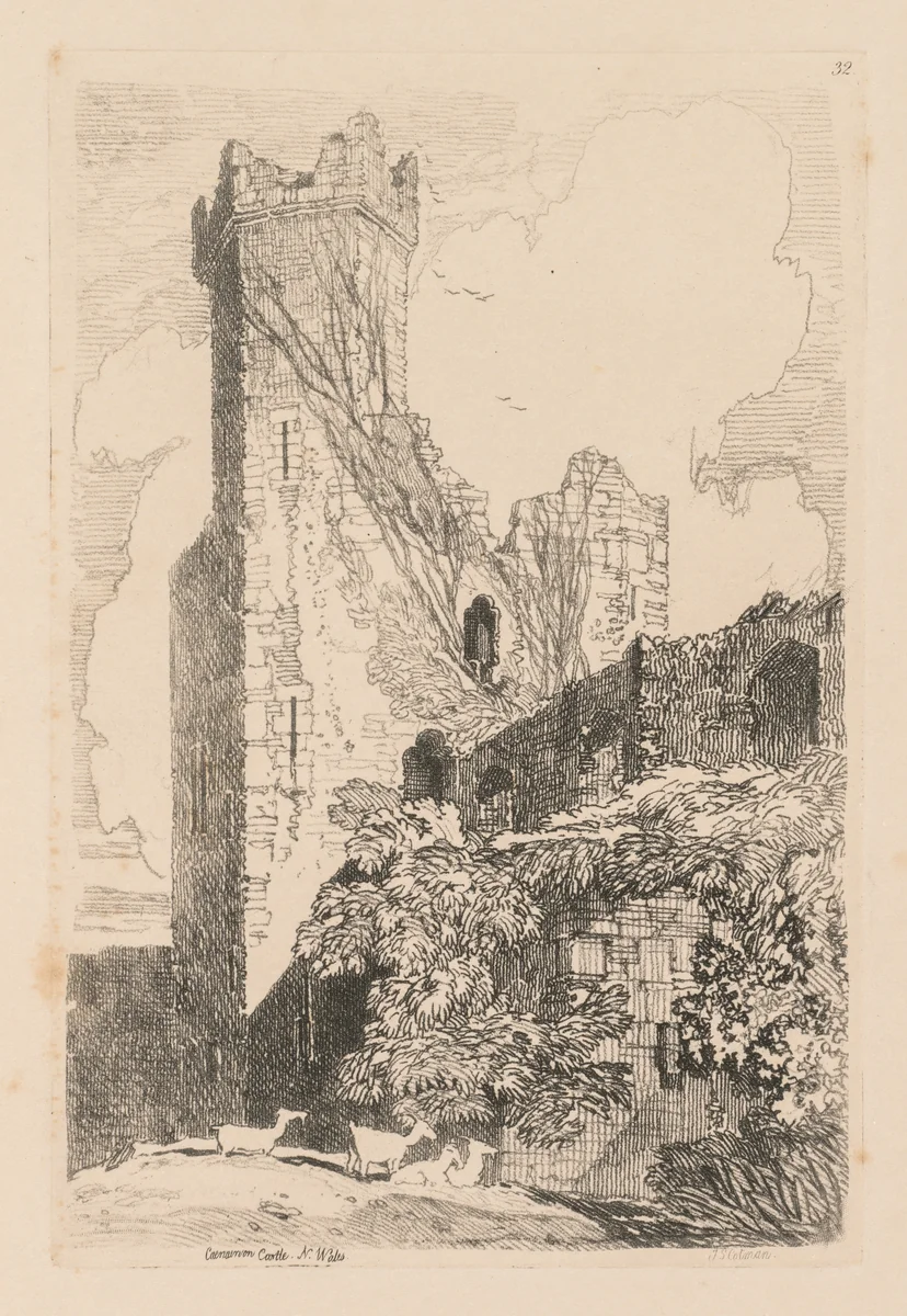 Liber Studiorum: Plate 32, Caernarvon Castle, N. Wales by John Sell Cotman, book, 1838