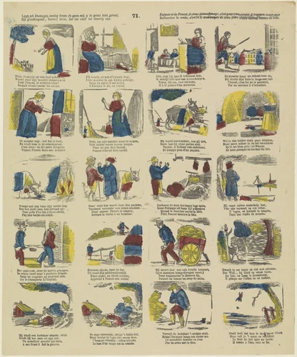 Leert uit Duimpjes aardig leven, ('t geen wij u in prent hier geven : ) / Zijt g'ondeugend, hoewel klein, dat uw eind' zal droevig zijn / Enfants si de Poucet, je vous donne l'image, c'est pour vous exciter à toujours rester sage; / Recherchez la vertu, c'est là le vrai moyen de vous faire chérir de tout homme de bien by Philippus Jacobus Brepols, print, 1800-1833