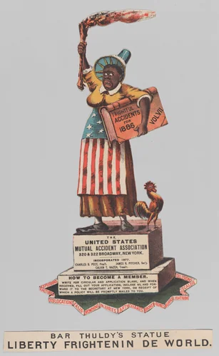 Bar Thuldy's Statue: Liberty Frightenin de World by Currier & Ives, print, 1886