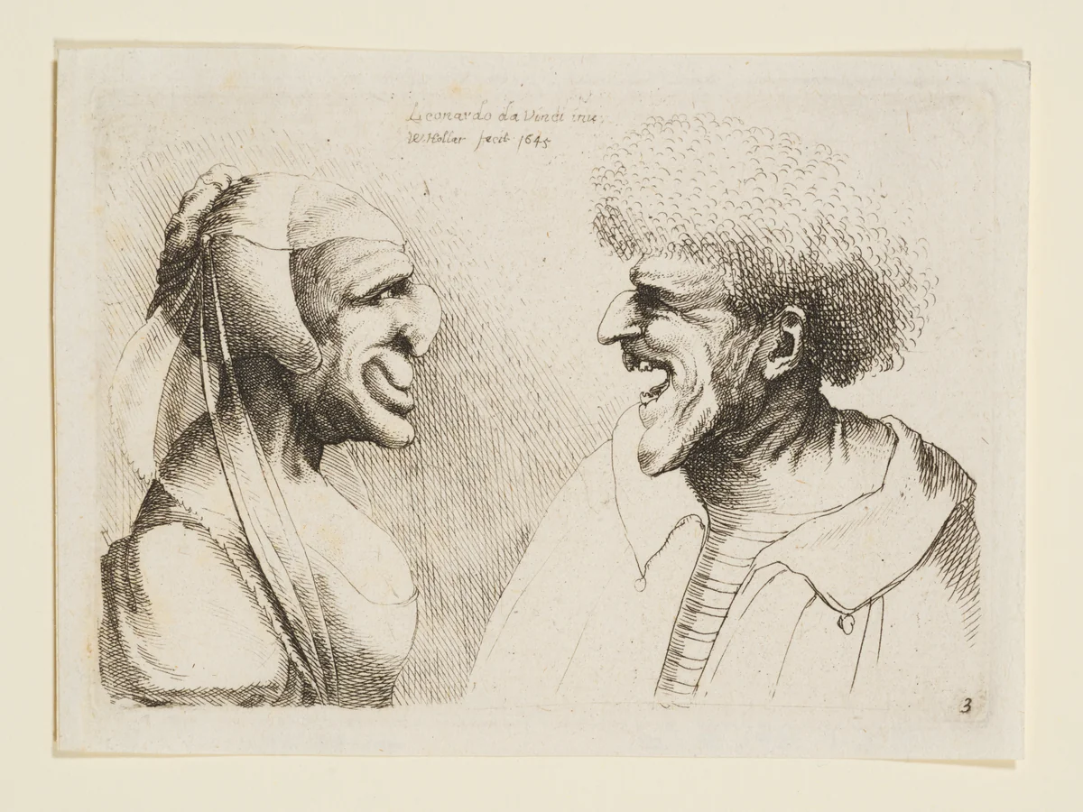 Two Deformed Heads Facing Inwards by Wenceslaus Hollar, print, 1645