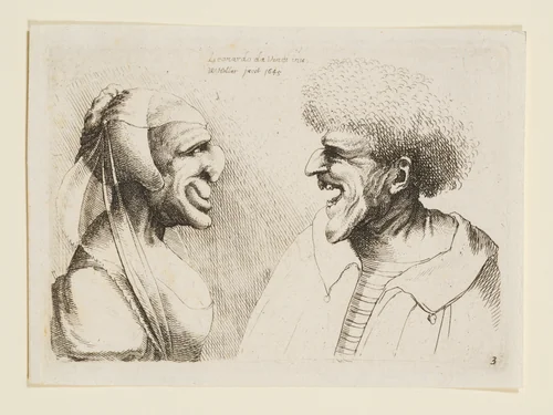 Two Deformed Heads Facing Inwards by Wenceslaus Hollar, print, 1645