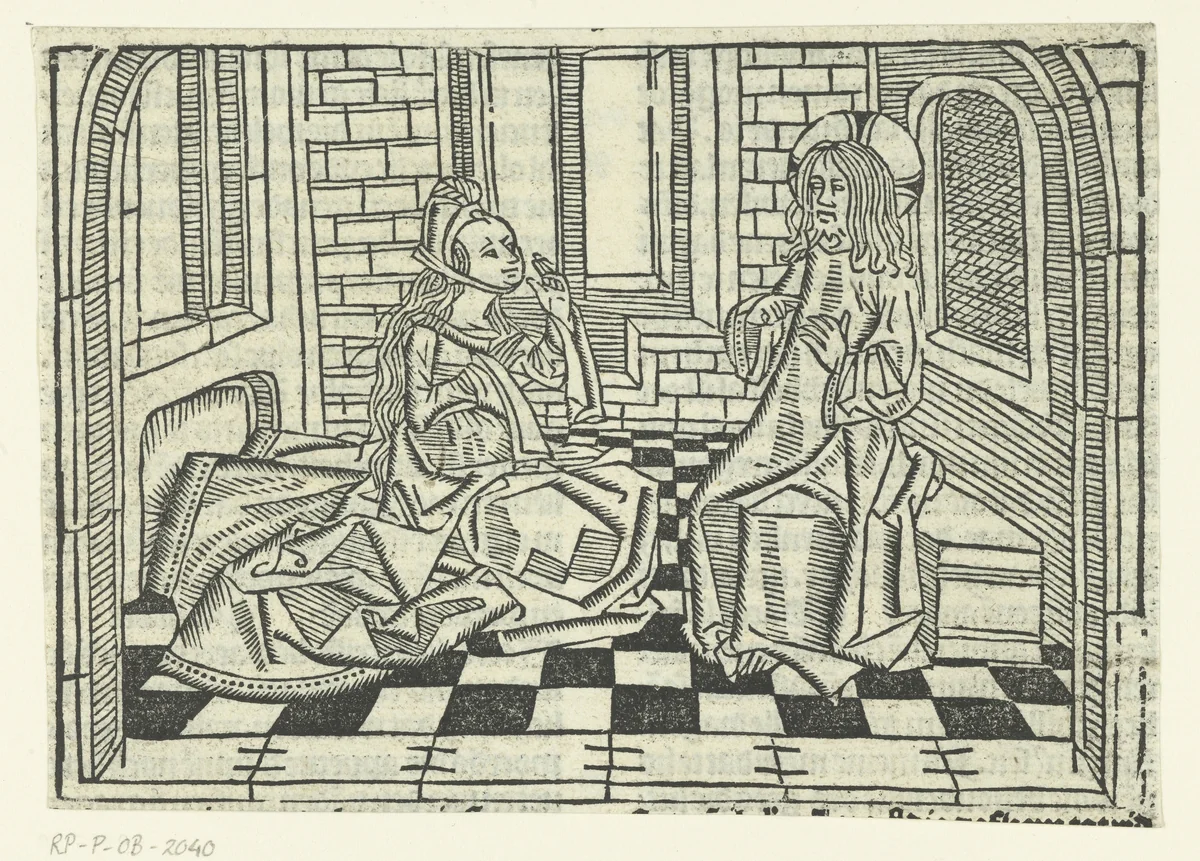 Christus met Maria Magdalena by Unknown, print, 1480-1500