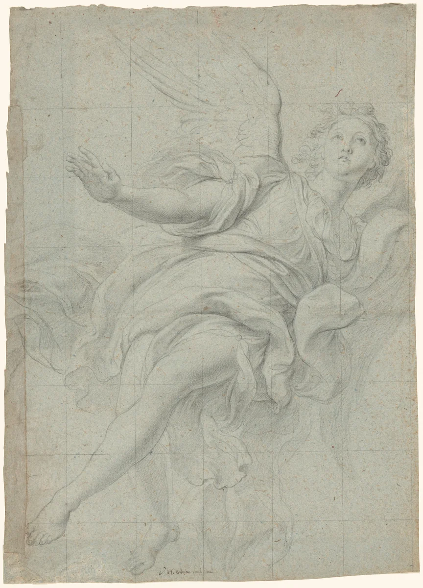 Study of an Angel in Flight by Lorenzo de' Ferrari, drawing, 1733-1743