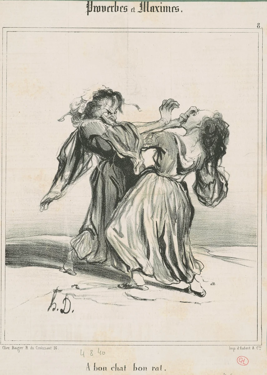 A bon chat bon rat by Honoré Daumier, print, 1840