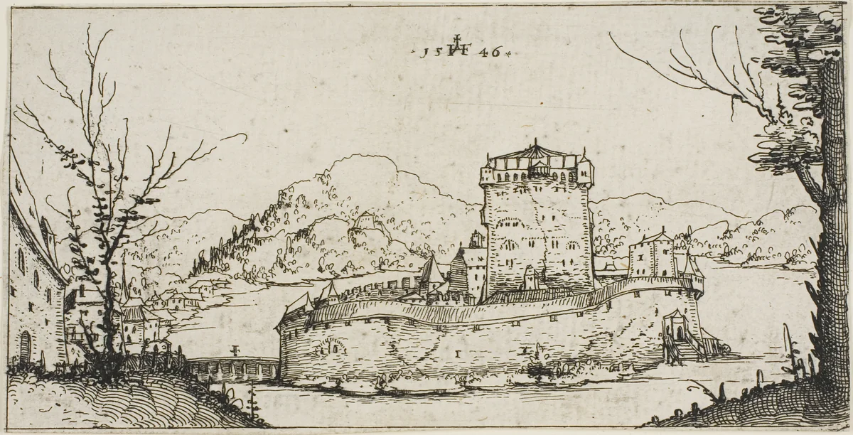 Fortress in a Lake by Augustin Hirschvogel, print, 1523-1553