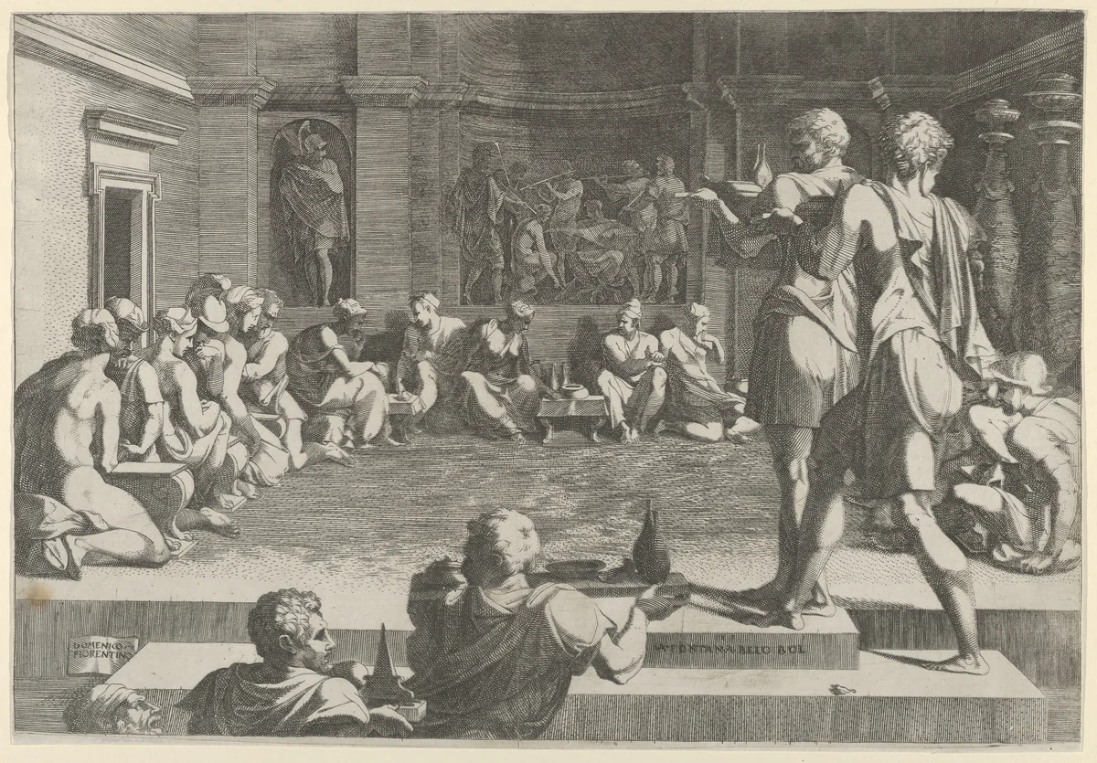 The Banquet of Alexander by Domenico del Barbiere, print, 1540-1560