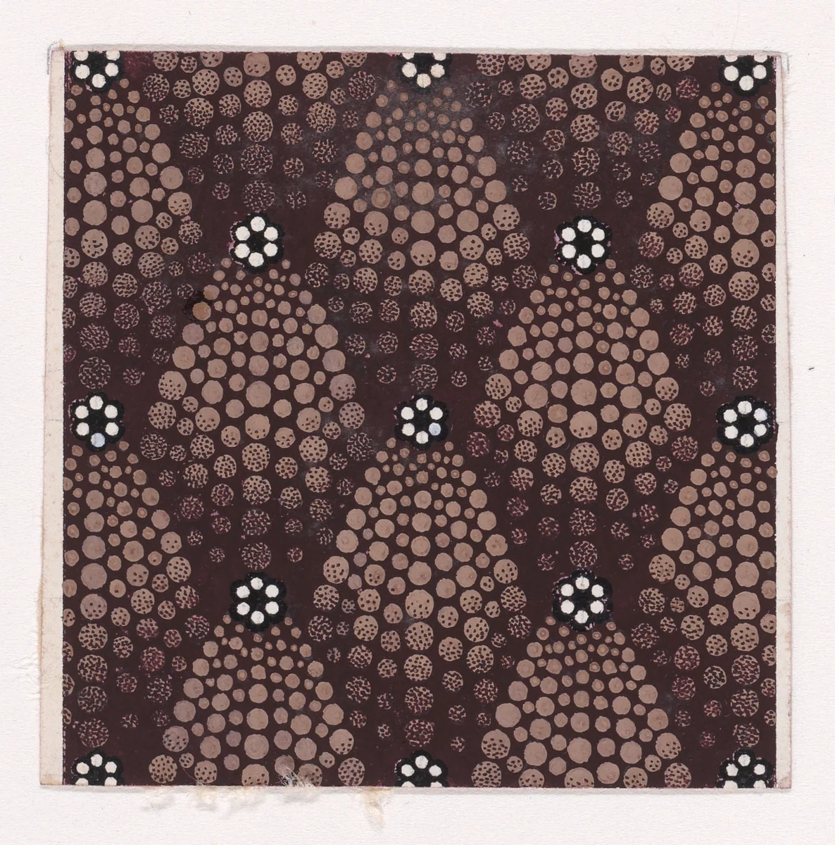 Textile Design with Alternating Rosettes of Pearls Flanked with Abstract Palmettes of Dots by anonymous, drawing, 1840