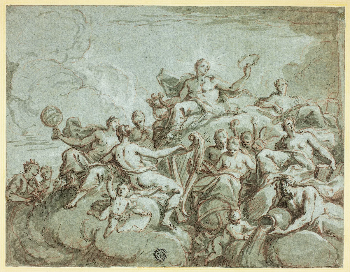Apollo and the Muses by Bartholomaeus Spranger, drawing, 1695-1705