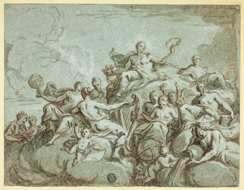Apollo and the Muses by Bartholomaeus Spranger, drawing, 1695-1705