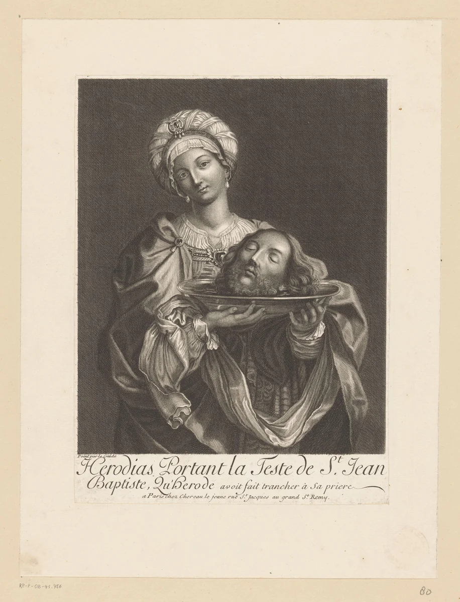 Herodias met het hoofd van Johannes de Doper by Nicolas Bazin, print, 1643-1710
