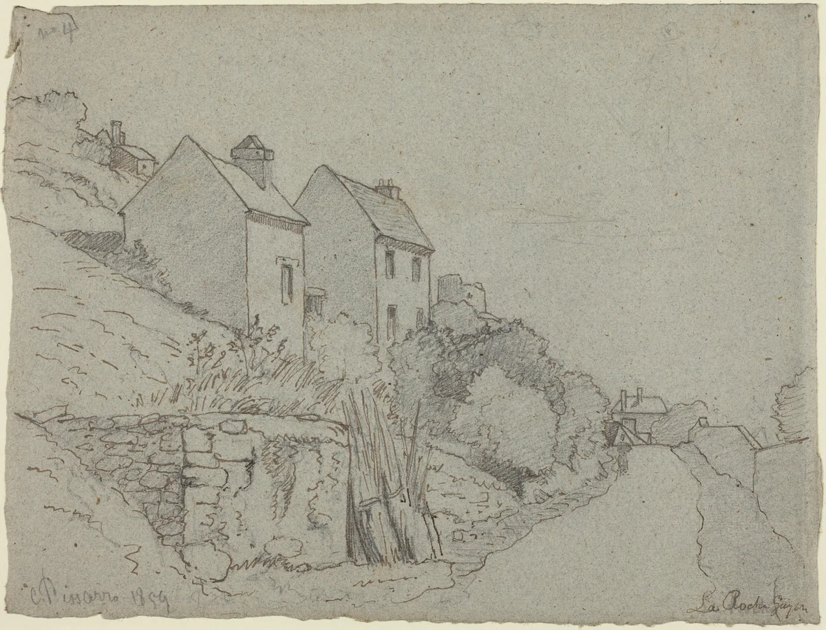 Houses by a Road by Camille Pissarro, drawing, 1859
