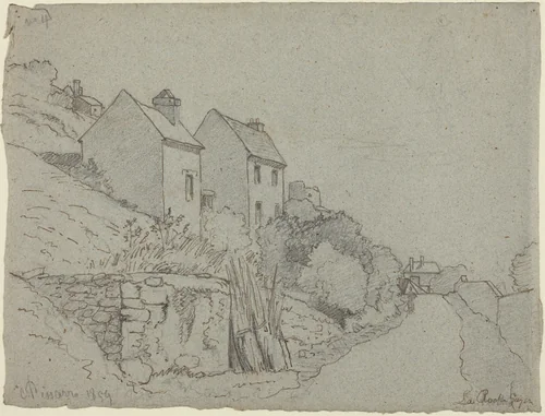 Houses by a Road by Camille Pissarro, drawing, 1859