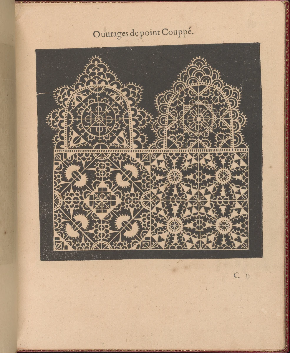 Les Singuliers et Nouveaux Portraicts... page 10 (recto) by Federico de Vinciolo, book, 1588