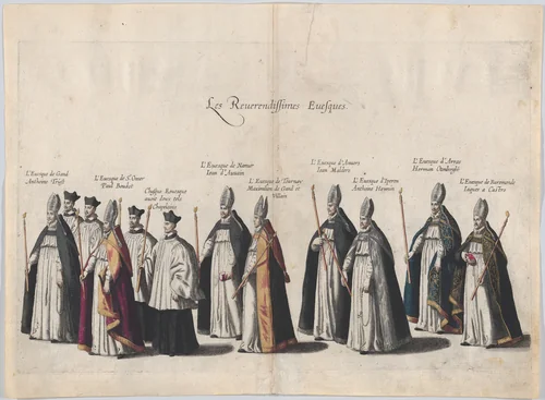 Plate 12: Members of the clergy marching in the funeral procession of Archduke Albert of Austria; from 'Pompa Funebris ... Alberti Pii' by Cornelis Galle, print, 1623