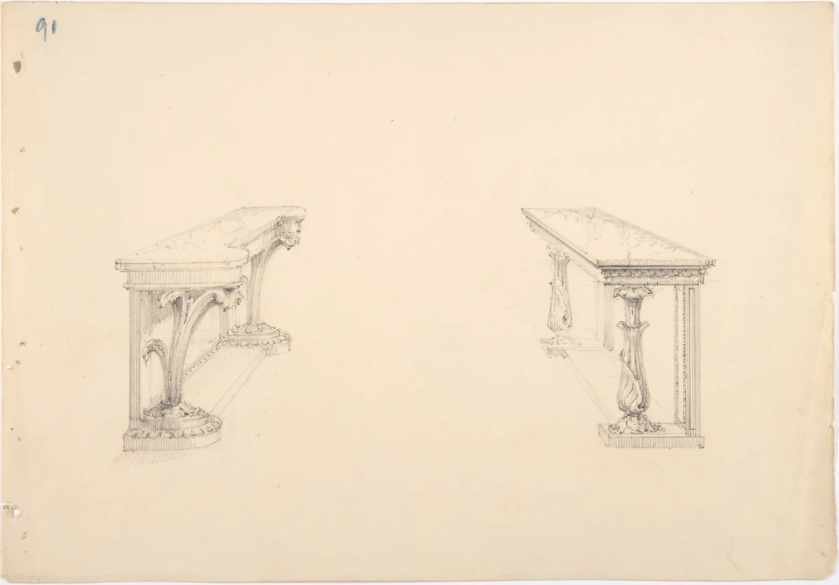 Design for Two Marble-topped Pier Tables by anonymous, drawing, 1800-1850