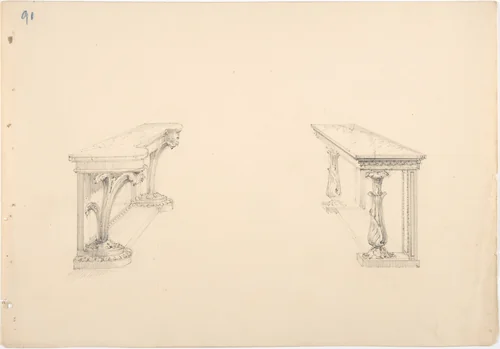 Design for Two Marble-topped Pier Tables by anonymous, drawing, 1800-1850