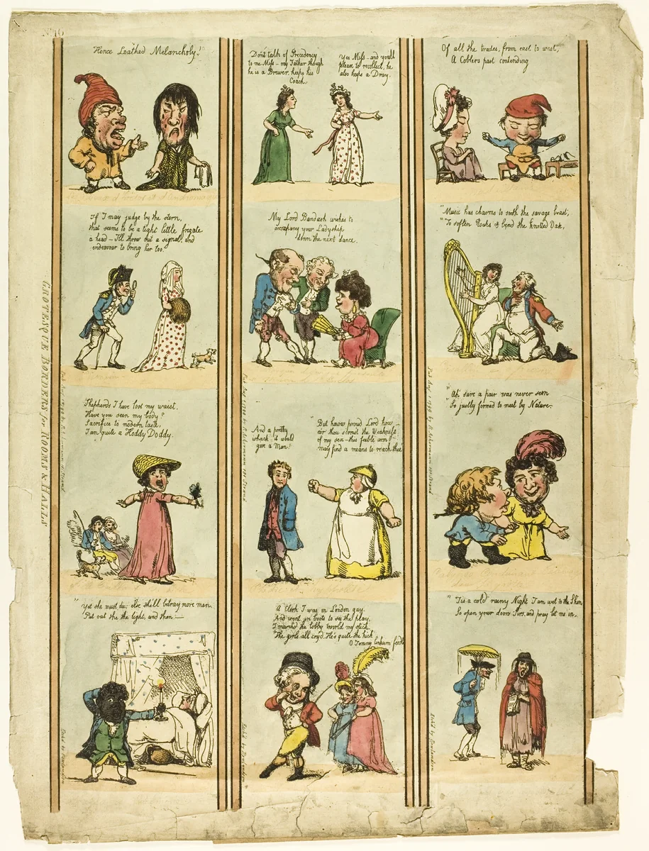 Grotesque Borders for Halls & Rooms by Thomas Rowlandson
George Moutard Woodward
Rudolph Ackermann, print, 1799