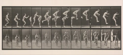 [Boys Playing Leap Frog] by Eadweard Muybridge, photograph, 1883-1886