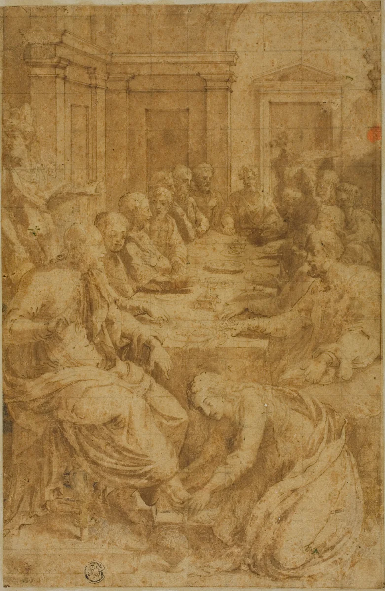 Study for Christ and the Magdalene in the House of Simon by Giovanni Battista Bertani, drawing, 1564-1572