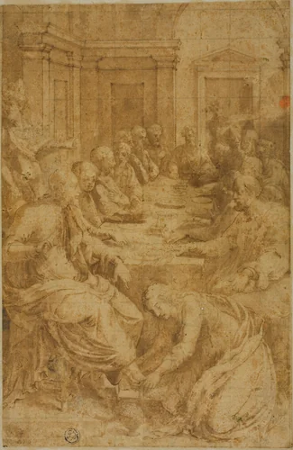 Study for Christ and the Magdalene in the House of Simon by Giovanni Battista Bertani, drawing, 1564-1572