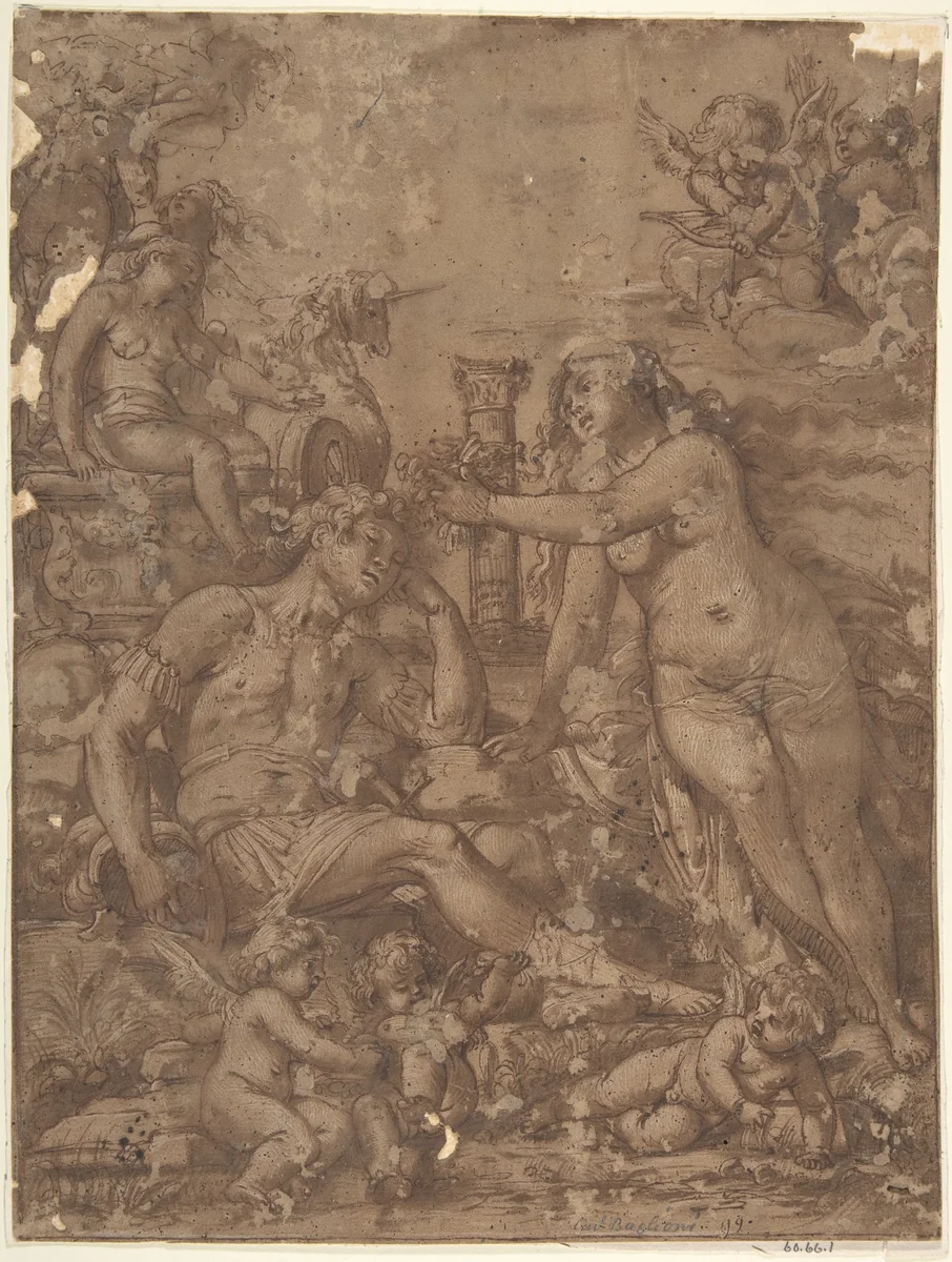 Rinaldo and Armida by Giovanni Baglione, drawing, 1566-1643
