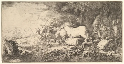 Entry of the animals into Noah's ark by Giovanni Benedetto Castiglione, print, 1650-1655