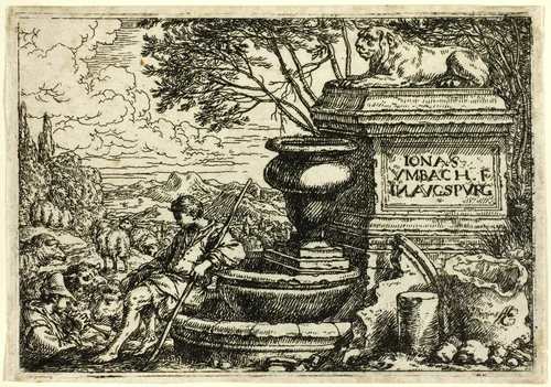 Italian Landscape with Ruins by Jonas Umbach, print, 1644-1693