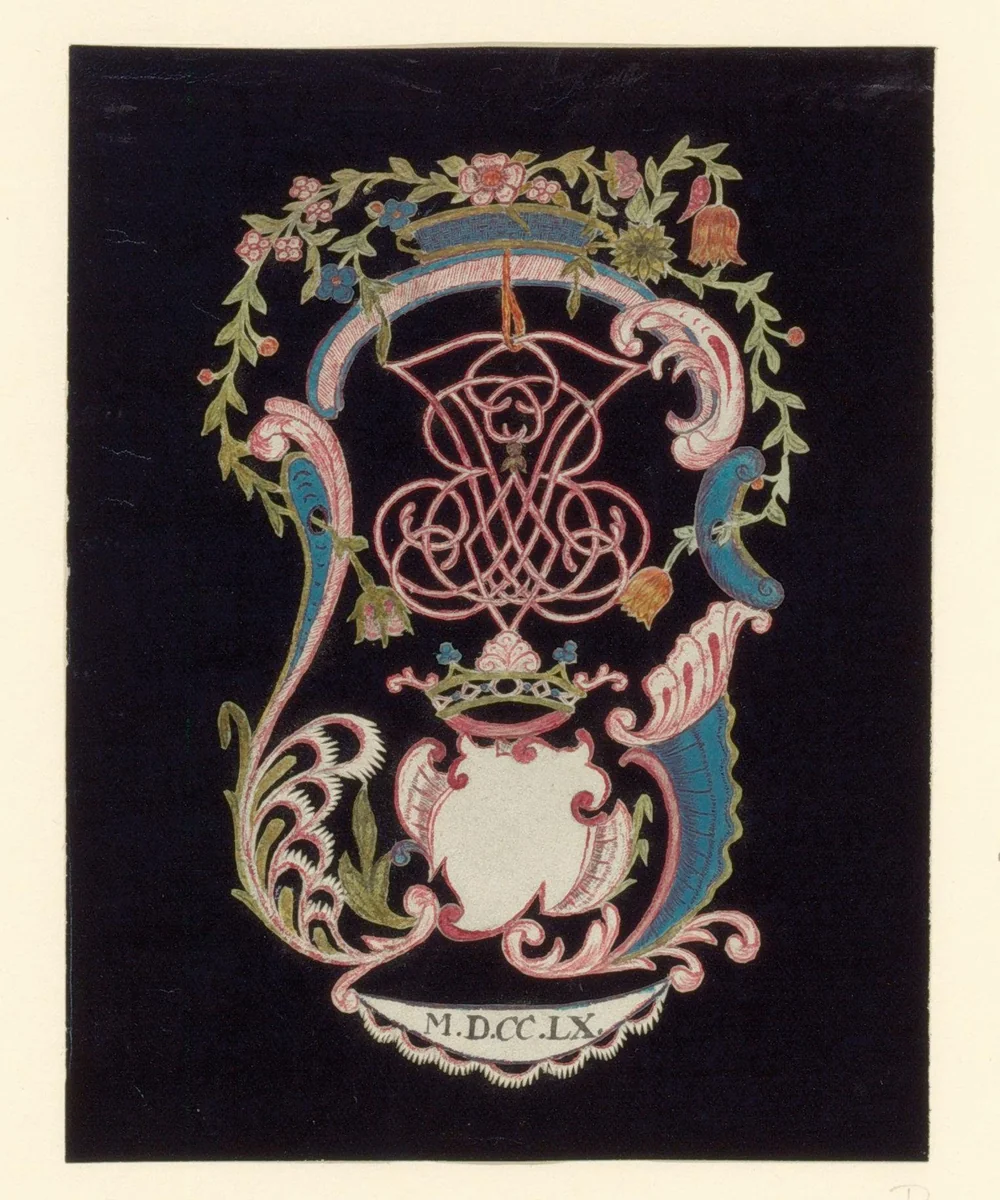 Familieknipsel met monogram en bloemen by anonymous, other, 1760