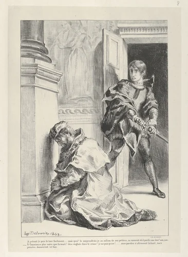 Hamlet Attempts to Kill the King by Eugène Delacroix, print, 1834-1843