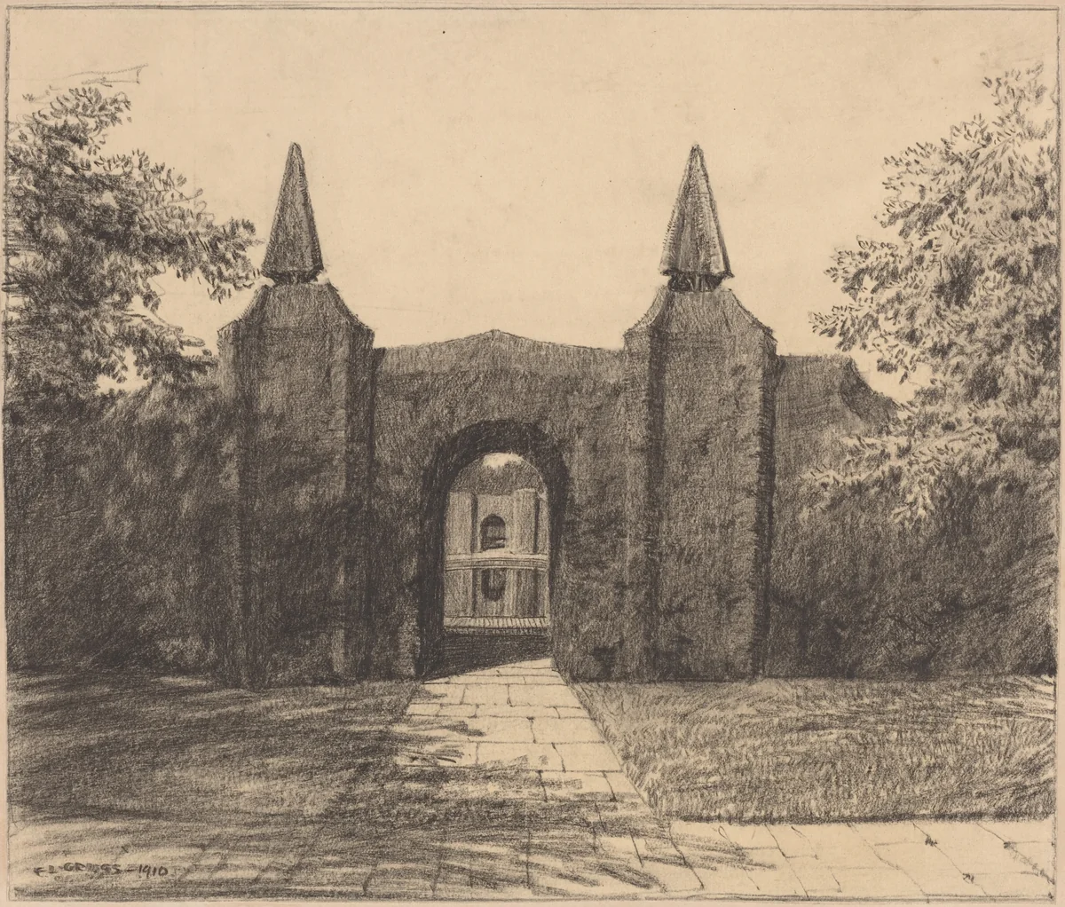 Topiary Archway by F. L. Griggs, drawing, 1910