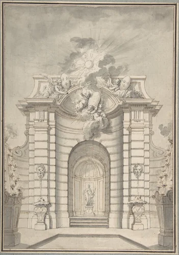 Design for Festival Architecture for an Entry into Paris for the King of Sweden, Fredrerick I of Hesse by Guillaume Thomas Raphaël Taraval, drawing, 1715-1750