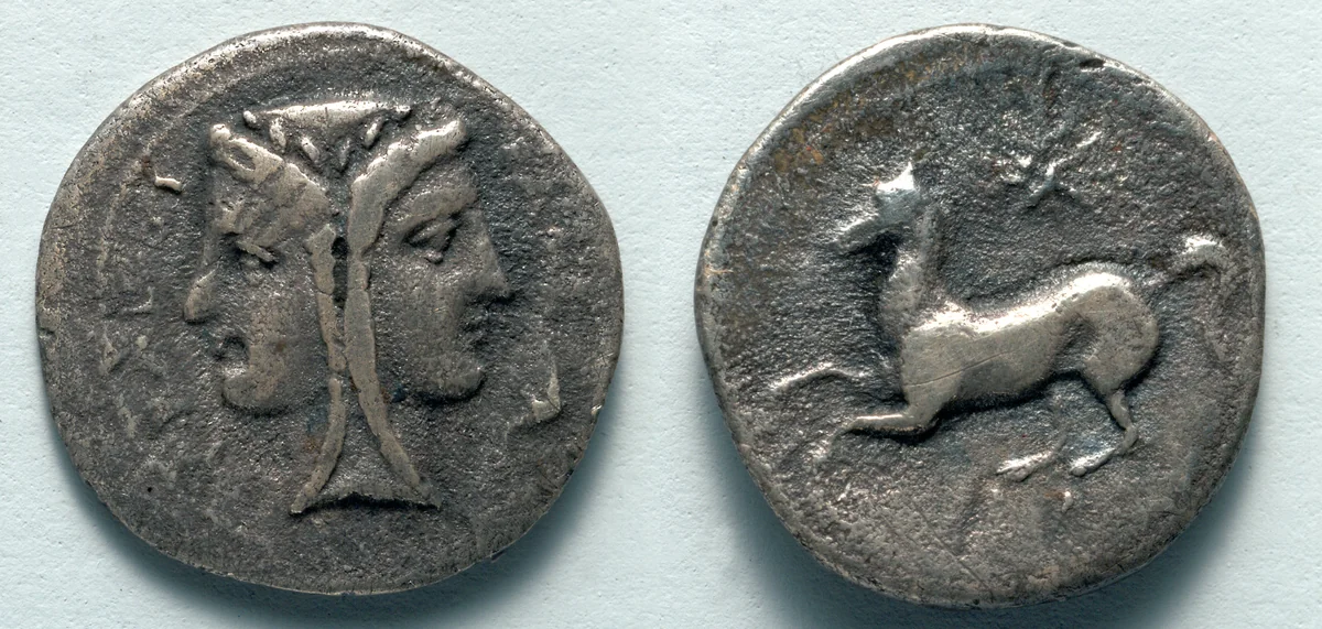 Two Litrae: Janiform Head (obverse); Horse (reverse) by Unknown, metalwork, -344--317